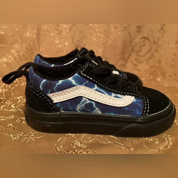 Vans Other - VANS Old Skool Lightning Black/Blue Elastic Slip-On Sneakers Kids Size 5t NWOB